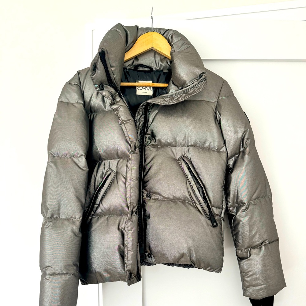SAM kids Elsa Shimmer puffer jacket, gunmetal color, girls size 16